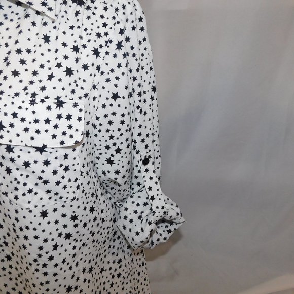 Jones New York Womens L White Black Star Blouse - Picture 9 of 15